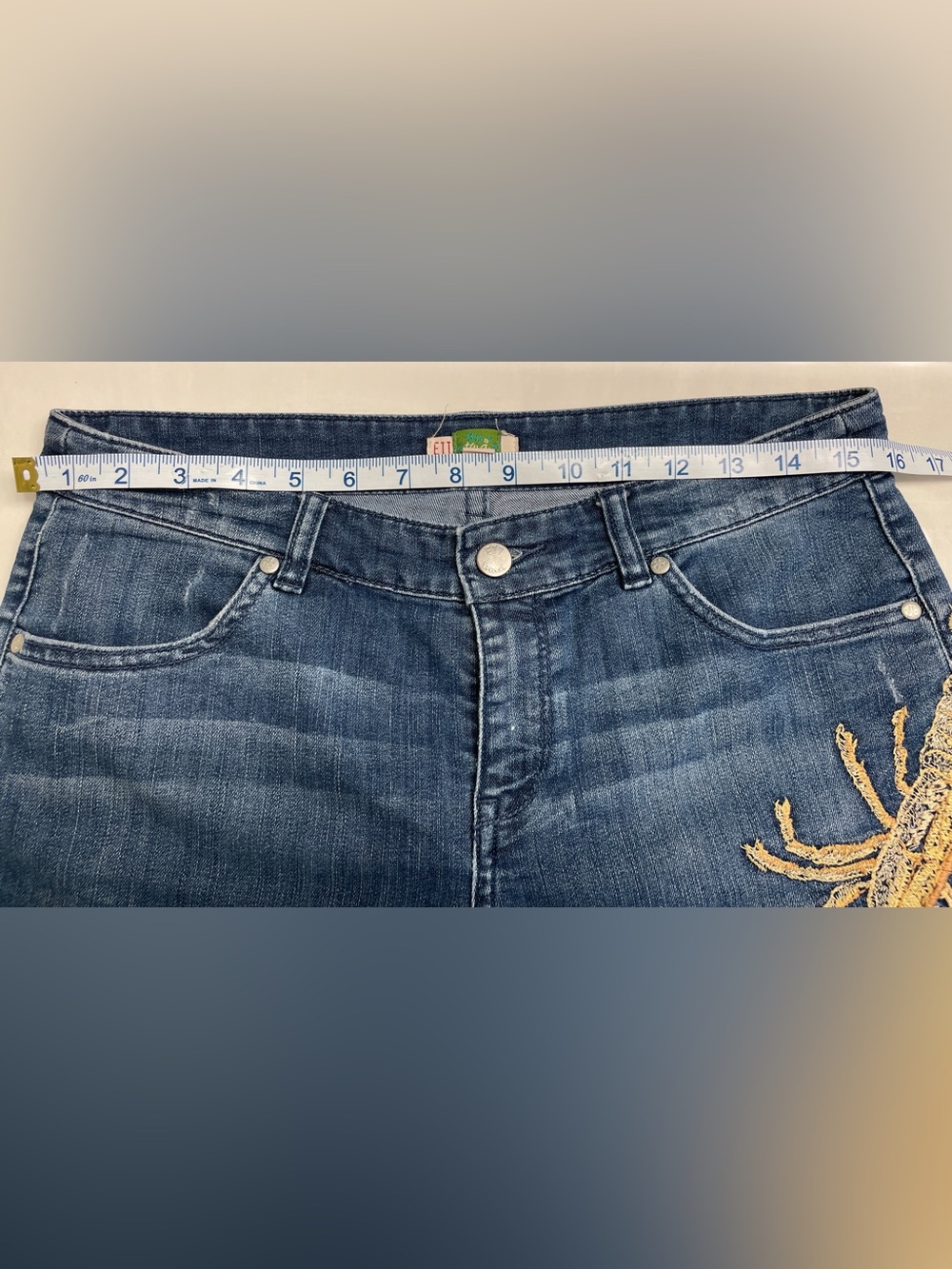 Anthropologie ETT TWA Denim Jean Shorts with Lobster Embroidery - Picture 4 of 6